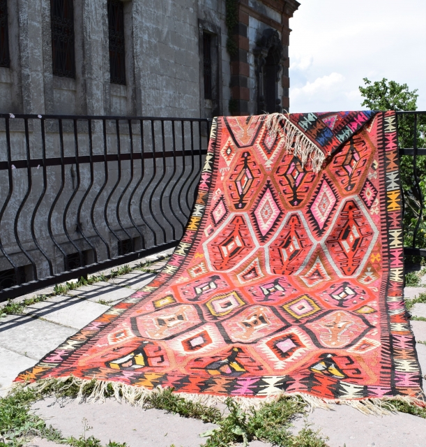 Turkish kilim rug. Needs some restoration but still very original and beautiful. 4.4x 11 ft (135x 330 cm)               