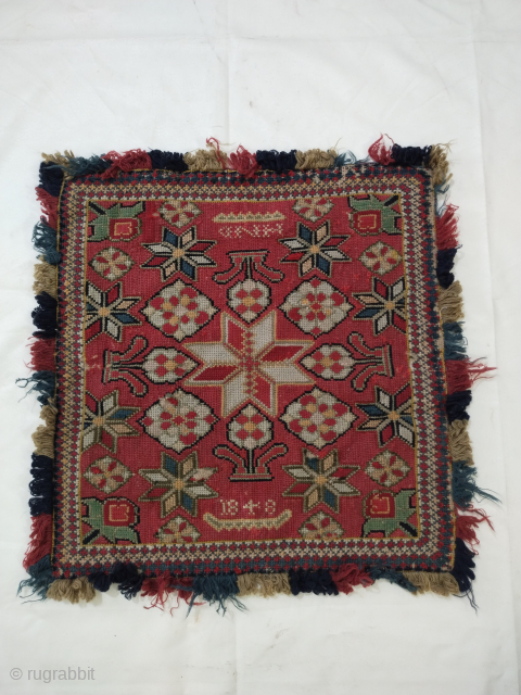 Antique fabulous swedish needlepoint 1848 cushion cover 
Size 18×17 inches 

For more photos and information kindly contact us direct our email 
aamirkhanswati023@yahoo.com           