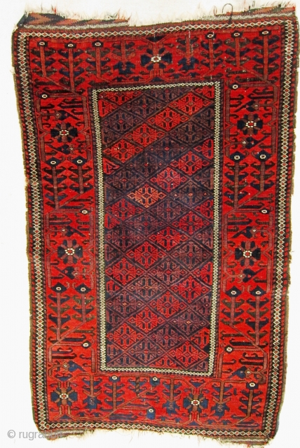  A late 19th / early 20th century Baluch 

Size 142 x 84 cm

In good overall condition with full pile and sound colours. Traces remain of the brocaded kilim at both ends,  ...