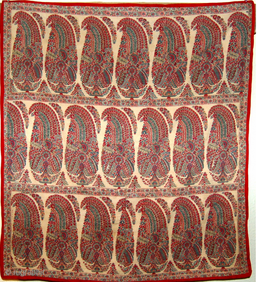 A,1800 century indian mugal Kashmir shawl fragment.100 x 84 cm.very early and excellent shawl.colors are very nice and the condition of fragment is very good.....!        