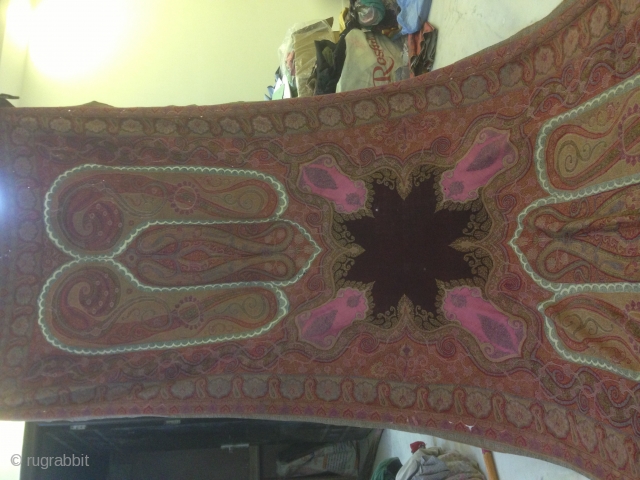 Antique 1850th century indian kashmir long shawl.
                          