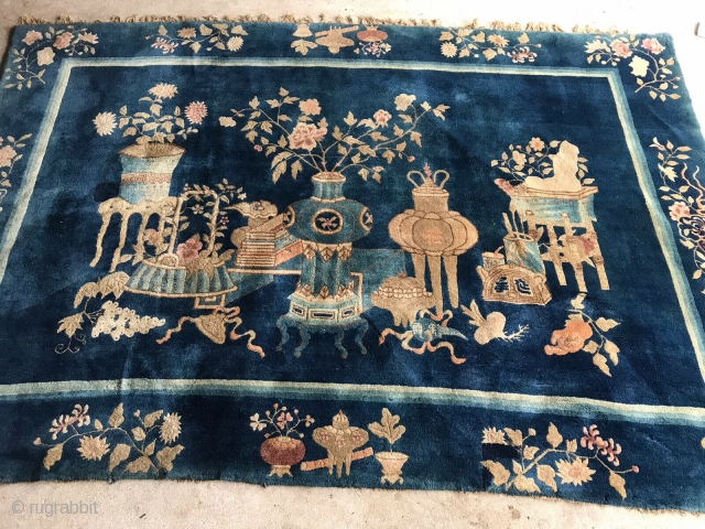 Beautiful antique chinese Bao-Tou rug. 260 x 180 cm / 8'8" x 6'.                    