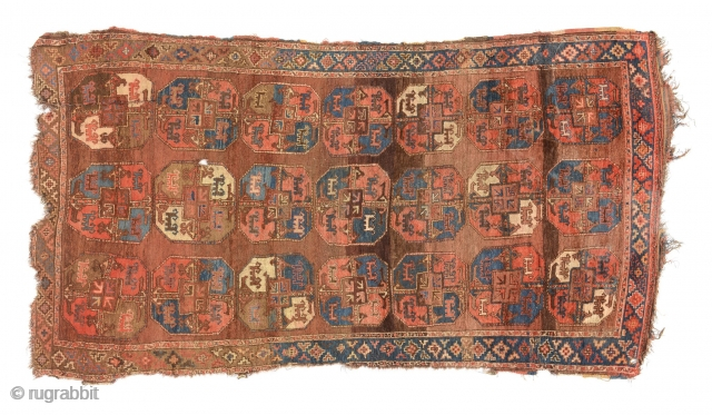 Karakalpak/Qaraqalpaq rug, Central Asia, late 19th century, 310 x 165 cm, high pile, few wear areas, two holes, damages to sides, remains of the original kilim to one side.    