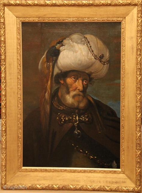 Man in Oriental Costume
After Karel van Mander III (active 1624-1670), executed circa 1800
Oil on canvas, ca. 80 by 60 cm, framed.
Attribution and valuation by Patrick Becks, Becks Art Consultancy 
   