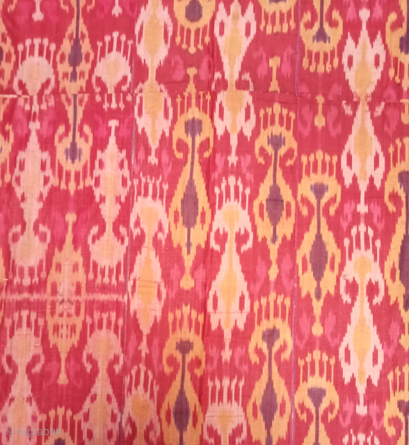 Large and impressive ikat adras panel (parda), Bukhara, Central Asia, isirga (earings) design, circa 1900, 190 x 192 cm, combined 5 strips, scattered small slits, a stain and a patch, otherwise in  ...