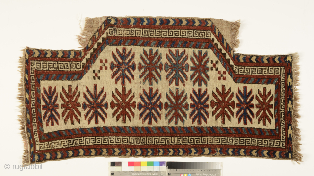 Kyrgyz 'White' Saddle Rug, Central Asia, the Pamir-Alay mountains, the 1880s or earlier, 51 cm x 102 cm, all-natural dyes, in a museum condition. A rare piece. For a similar rug, see  ...