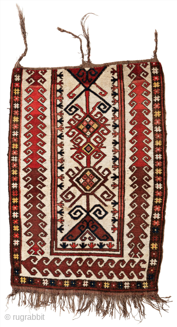 Kyrgyz eshik tysh (tent door hanging), Central Asia, Ferghana Valley, late 19th century, 150 x 94 cm, a piece of stark, dramatic beauty, in very good condition. Rare.     