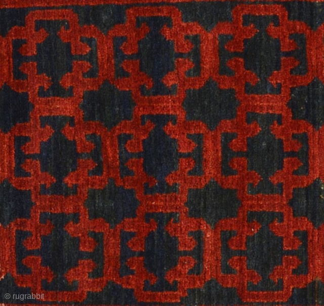 Kyrgyz Giliam (main carpet), Central Asia, Kyrgyzstan, Batken area, 1920s, 380 x 140 cm, orus kochot pattern in the main field,  in very good condition, few scattered minimal reweaving.   