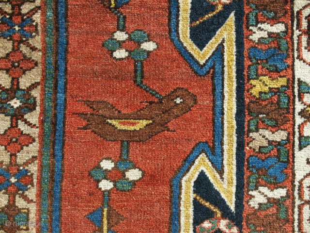 Mazlaghan, West Iran, early 20th. Century, 191 cm x 137 cm, 6'4" x 4'7", heraldic Birds, natuarl dyes, minute spots of old repileing (visible in image 3), ends fraying, minimal wear only,  ...