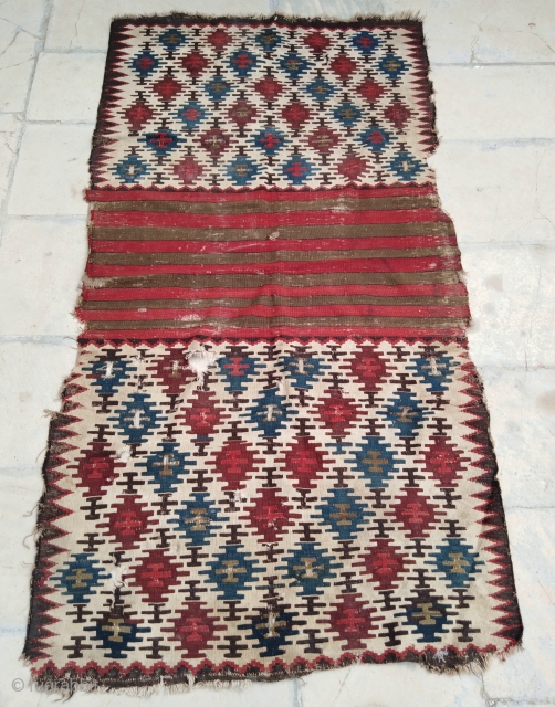 Antique 1880 Caucasian Shirvan Saddle bag panel mafrash kilim rug 3'4"x6'3" 100x190cm
Condition as seen at pictures, a lot of wear.
Wonderful colors!            