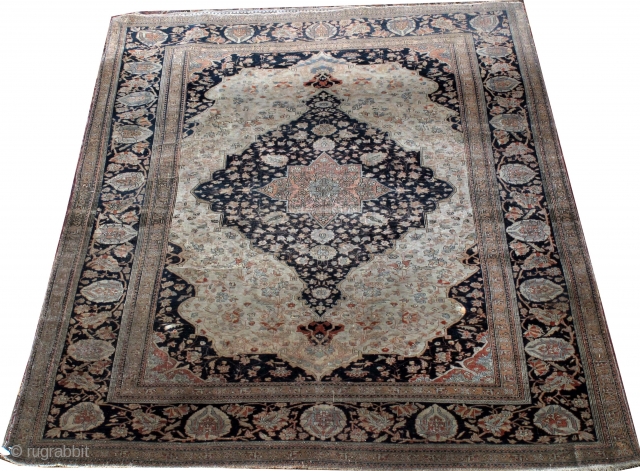 Kashan Motashem 210x140 cm (6ft8in x 4ft9) circa 1890. Condition: Fair, even low pile. Cotton warp, cotton weft, wool pile             