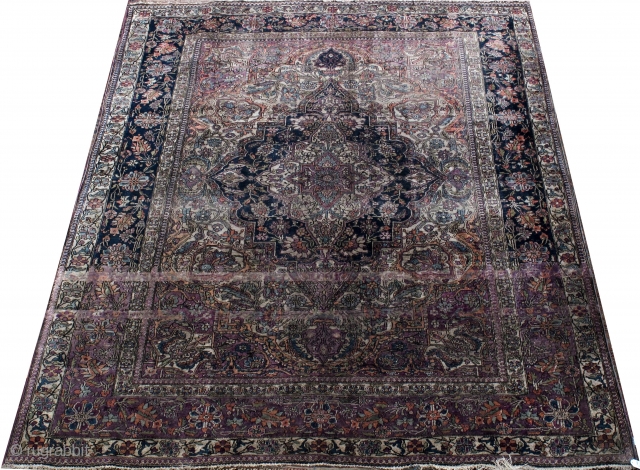 Silk Kashan 206x137 cm (6ft8in x 4ft9) circa 1900. Condition: Fair, even low pile. Silk warp, silk weft, silk pile             