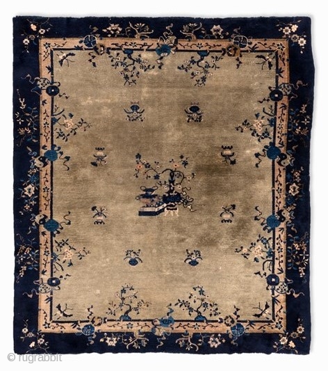 8 | China Carpet, 2nd Half 19th Century

    
Wool on cotton
China, 2nd half 19th century
Knot density: approx. 100,000 knots per m2
Dimensions: 2.90 x 2.50 m
This object is sold through  ...