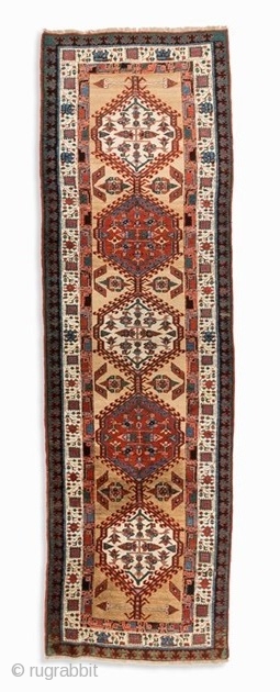 23 | Sarab Runner, North West Persia, circa 1930s

    
Wool on wool, faint brown inner areas camel wool
North West Persia, circa 1930s
Knot density: approx. 120,000 knots per m2
Dimensions: 3.35  ...