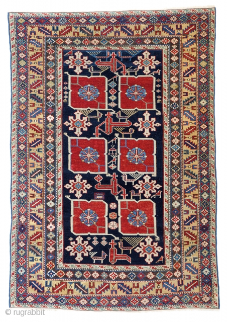 Lot #174, Karagashli rug,
4ft. 9in. x 3ft. 3in. (144 x 99 cm),
Caucasus 1860,
Condition: good, some low pile, ends rewoven,
replaced selvedge,
Wool warp, wool weft, wool pile, Estimate: €2,000 - 3,000, Auction: March 15th  ...