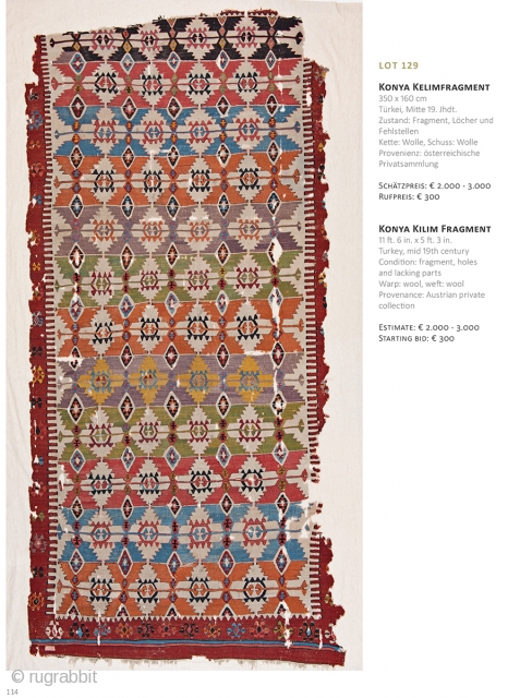 Auction on March 30th at 4pm, all on offer with no reserve. https://www.liveauctioneers.com/item/69912845_konya-kilim-fragment
                    