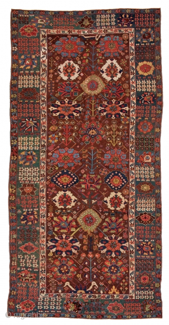 Lot 230, SAUJBULAG 394 x 193 cm (12ft. 11in. x 6ft. 4in.) Persia, 18th century Published: "Antique Rugs of Kurdistan" - James D. Burns, 2002, Nr. 42, Auction on April 22nd, https://new.liveauctioneers.com/item/52104386_saujbulag-394-x-193-cm-12ft-11in-x-6ft-4in 