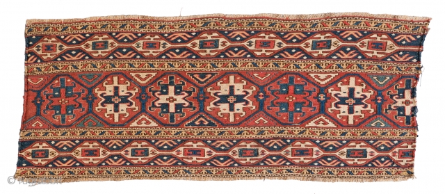 Lot 22, SHAHSAVAN SUMAKH PANEL 97 x 39 cm (3ft. 2in. x 1ft. 3in.) Azerbaijan, late 19th century Published: "Mafrash", Siawosch Azadi 1985, Page 144, Auction April 22nd 4pm, https://new.liveauctioneers.com/item/52104185_shahsavan-sumakh-panel-97-x-39-cm-3ft-2in-x-1ft
   