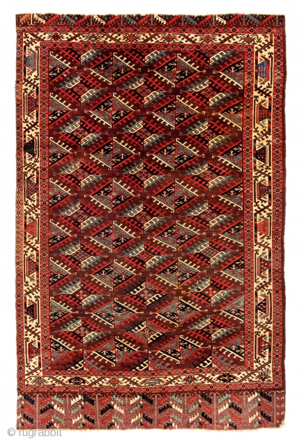 Yomut Main Carpet, Turkmenistan, first half 19th century, 9ft. 3 in. x 5ft. 11 in.
Provenance: Siawosch Azadi, Starting bid € 1000, Auction May 18th at 4pm, https://www.liveauctioneers.com/item/71360005_yomut-main-carpet
      