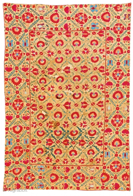 Bokhara Nim Suzani, 150 x 102 cm (4ft. 11in. x 3ft. 4in.), Uzbekistan, second half 19th century, Silk on cotton, Provenance: Siawosch Azadi, Starting bid € 800, Auction May 18th at 4pm,  ...