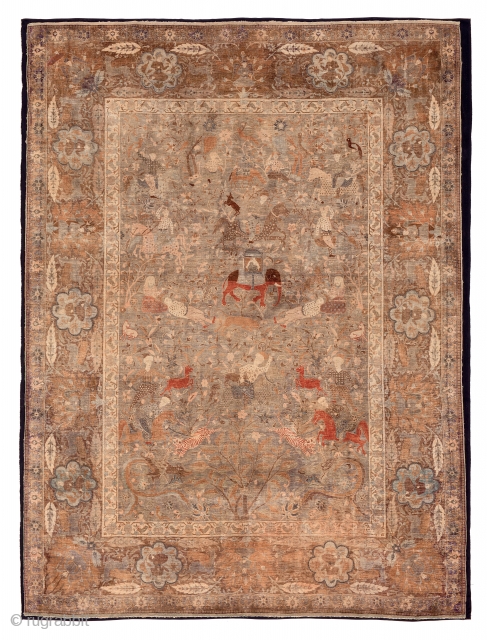 Lot 98, Kum Kapu, Turkey End 19th century, 6 ft. 7in. x 4ft. 9in., 200 x 146 cm, Condition: good, few small repairs, sides and ends slightly damaged,
Silk and metal thread pile,  ...