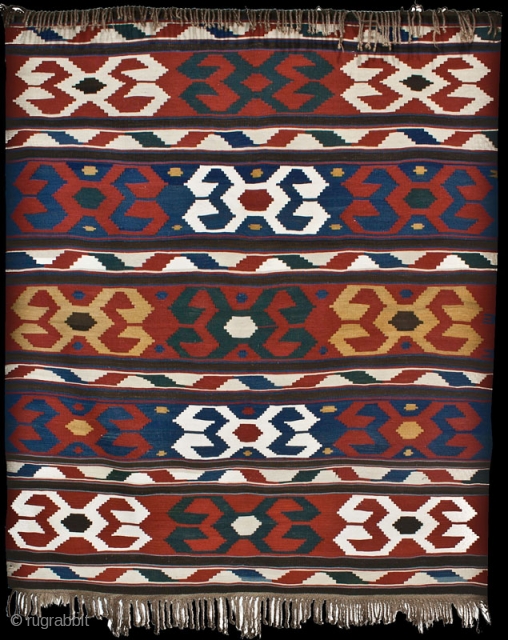 Antique Kazak Kilim with Ram's Horn motif, circa 1900. 155 x 203cm
                     