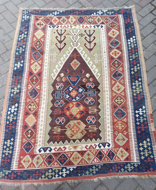 Central Anatolian Konya Obruk Kilim Rug 19th Century Sizi:134 x 177 cm
                     