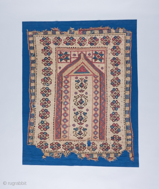 Monastir prayer rug with great age, color harmony and composition. Mounted. 

View more goodies at: www.bbolour.com                 