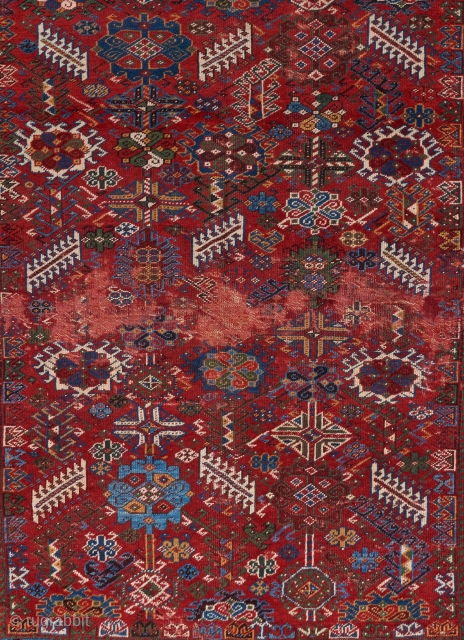 Detail of a red ground Shekarlu with blistering color. Smaller size than usual. Ask for more details.                