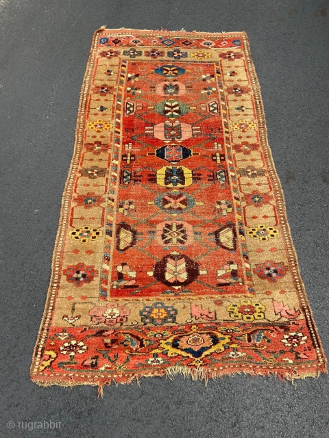 Very unusual and lovely kurdish rug. A coarse, true village rug. 6’5” x 3’7”. Ask for more details. Email me at Noah@bbolour.com           