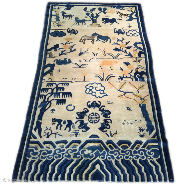 Chinese pictorial rug with auspicious imagery                           