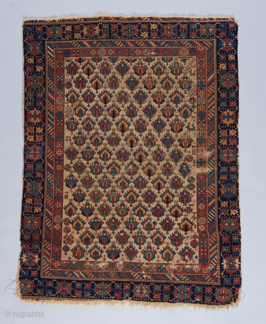 Early east Caucasian rug with condition issues. 4' x 3'1".                       