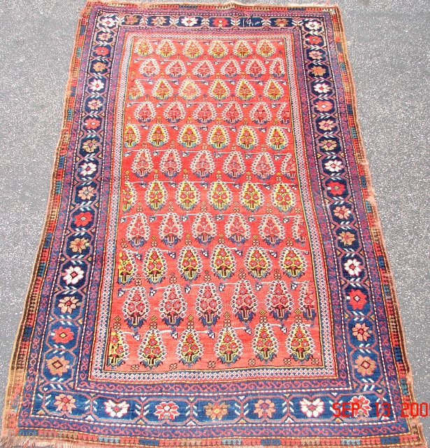 Antique Persian Afshar Rug. Old Afshar Circa 1900
size is 44"X76"(3.8X6.4) 
this rug is in good Condition in plies
ends need some Repair . this rug dated too.       