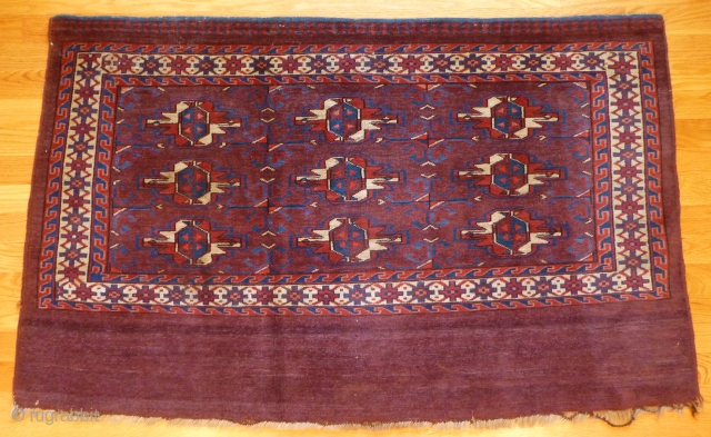 Antique Yomut chuval. 50 x 31 inches. Excellent condition. Full pile. A little loss at the bottom edge.               