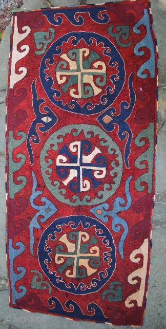 Nice old Uzbek or Kungrat felt rug. 6 ft x 3 ft in excellent condition. Ready for your floor or wall. www.banjaratextiles.com           