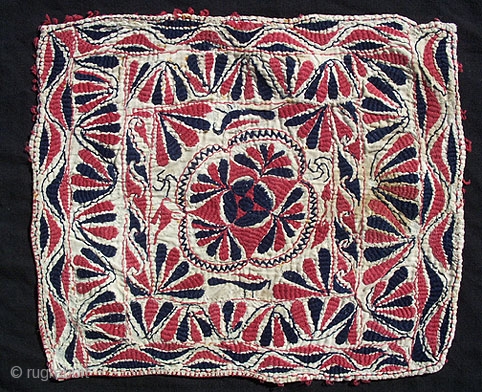 Antique Indian Kantha Embroidery. Fine small antique Kantha Embroidery coverlet that was may have once been used as a dowry or gift bag but has been opened to form a square coverlet,  ...