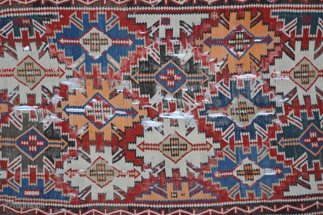 Kuba Kelim Fragment about 1900, size 2,92 x 1,70 m, wool on wool, fair, slits,  backed on fabric              