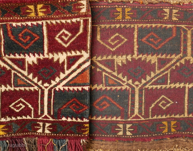 Turkmen torba, Ersari? with curled leaf or spiral motif, nice deep colours, very good condition, with abrash, 43 x 131 cm. 

When you have problems to reach me, please use contactform on  ...