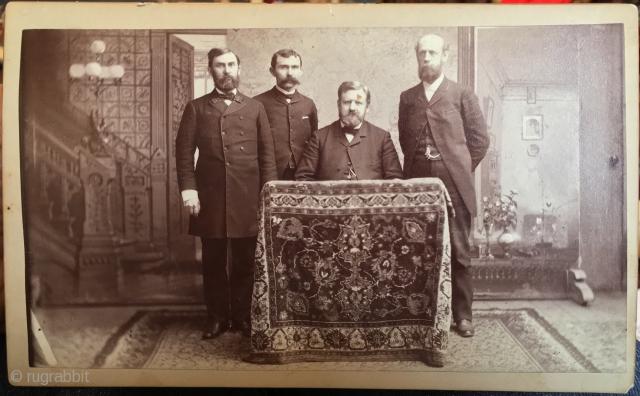 Ahhhh. Who says there weren't early rug societies. This is a great "cabinet card" in very good condition. Approx. 5" x 10". Certainly taken in the late 19th century. A.R.T.S. 1889???? Dworskey,  ...