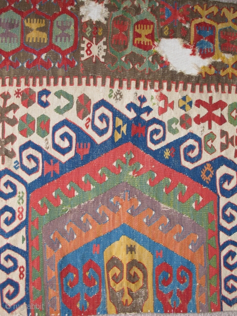 Central Anatolian Konya Karapinar Kilim. Fantastic color. Areas of the back are conserved by mounting. 148" x 32"               