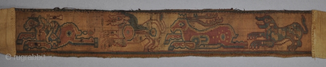 Sogdian silk samite weave belt with four leaping animals, circa 800.                      