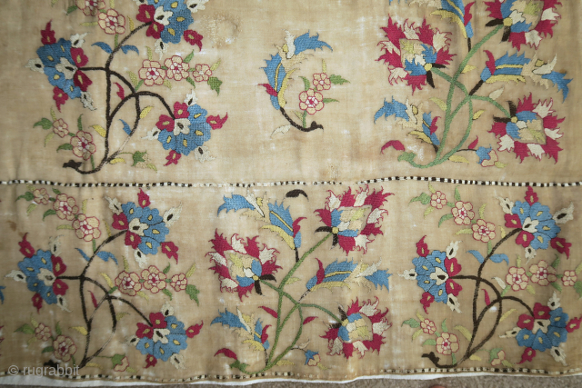 Ottoman embroidery fragment with classical drawing, likely 17th century, 3'6"x1'6"                       