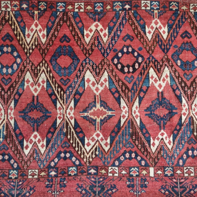 Central Asian Turkmen chuval with an ikat 'aq qaymaq' design. Great scale!                     