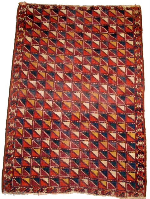 Central Asian Turkmen Rug with colorful tessellated field, (64"x44" / 163x112cm)                      