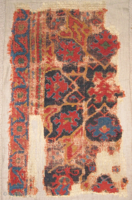 Classical Ottoman Ushak carpet fragment, circa 1600. mounted and conserved                       