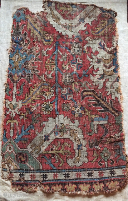 Classical Caucasian Kuba blossom carpet fragment. Great color, drawing, and structure. 2'2"x 3'7"                    