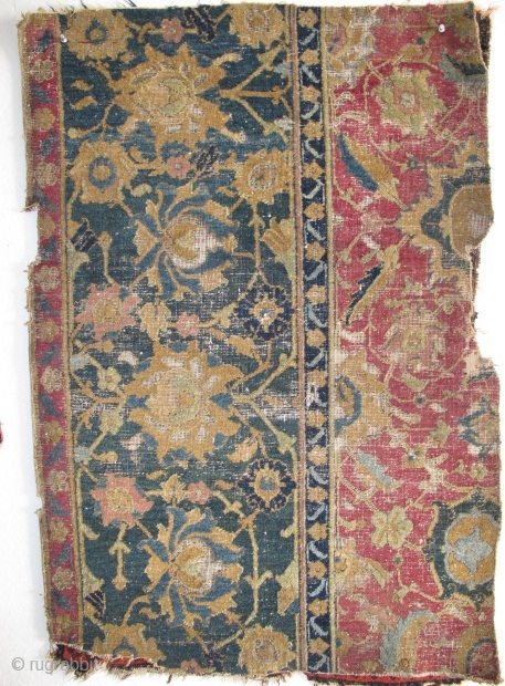 17th Century Indo-Esfahan Fragment with several greens and lac. 2'6"x3'7" / 76x109cm                     