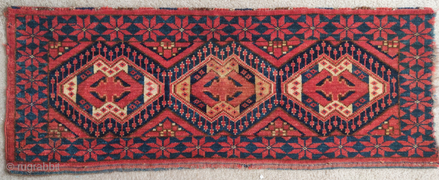 Turkmen Middle Amu Darya region torba or trapping with an ikat derived field and stylized floral border. 4'0"x1'7"               