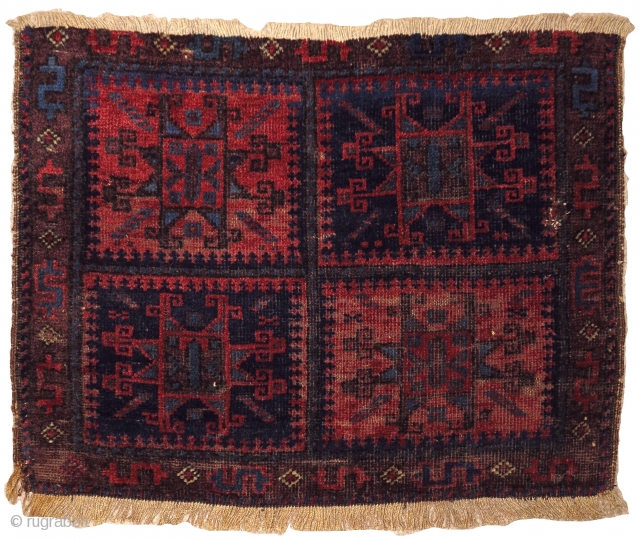 Baluch bag with quartered design of eight-pointed stars. Great color and wool. One of the best renditions of the type.             