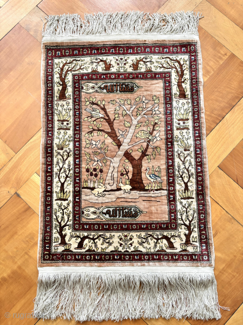 Lovely little Rabbit Hereke with a minimalistic Tree border design. Nice color combination, Double Signature Cartouche, 61 x 43cm, Perfect Condition ( was hanging only ) $ 500     